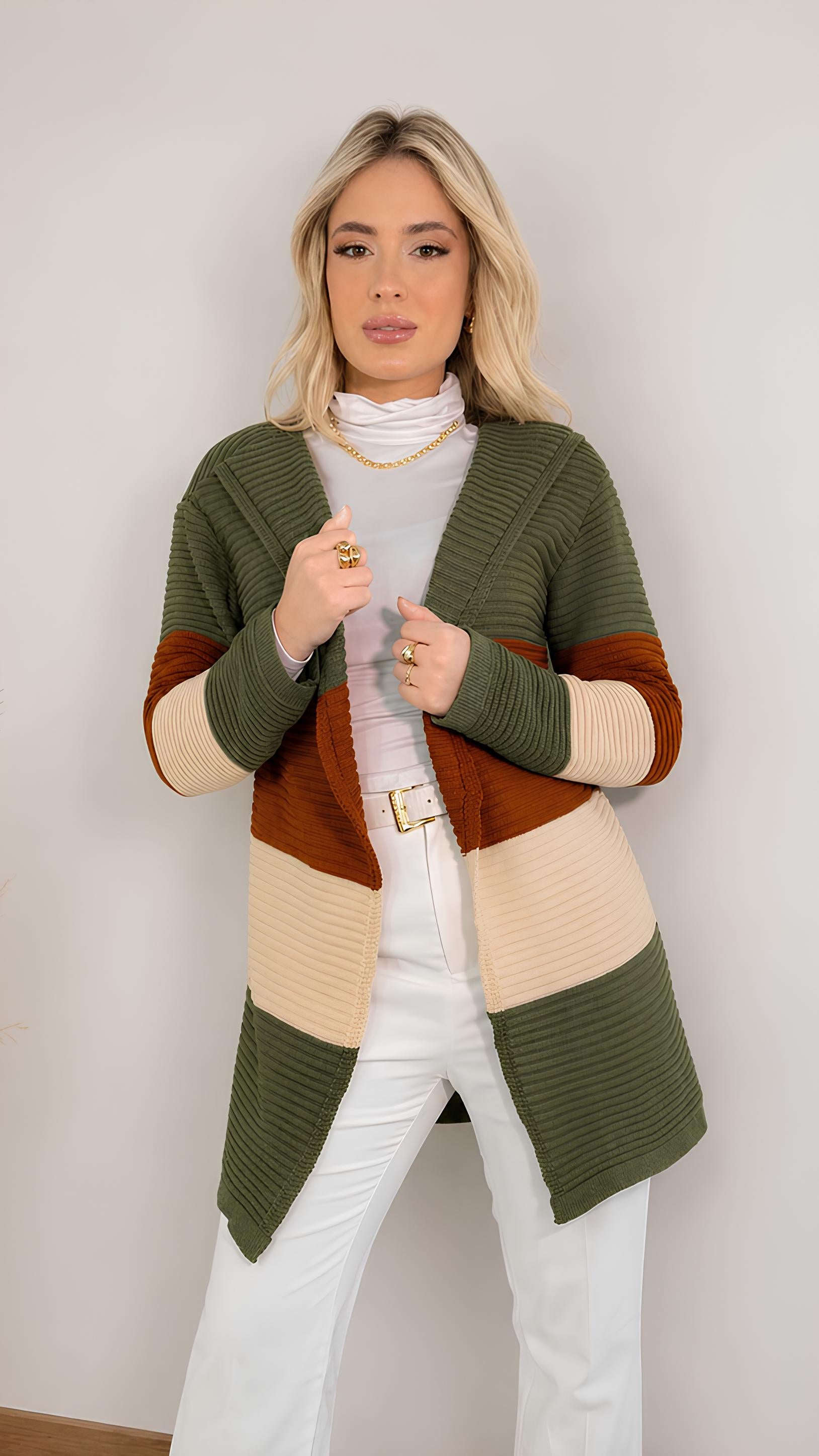 Blusa Manga Longa Kimono Tricolor