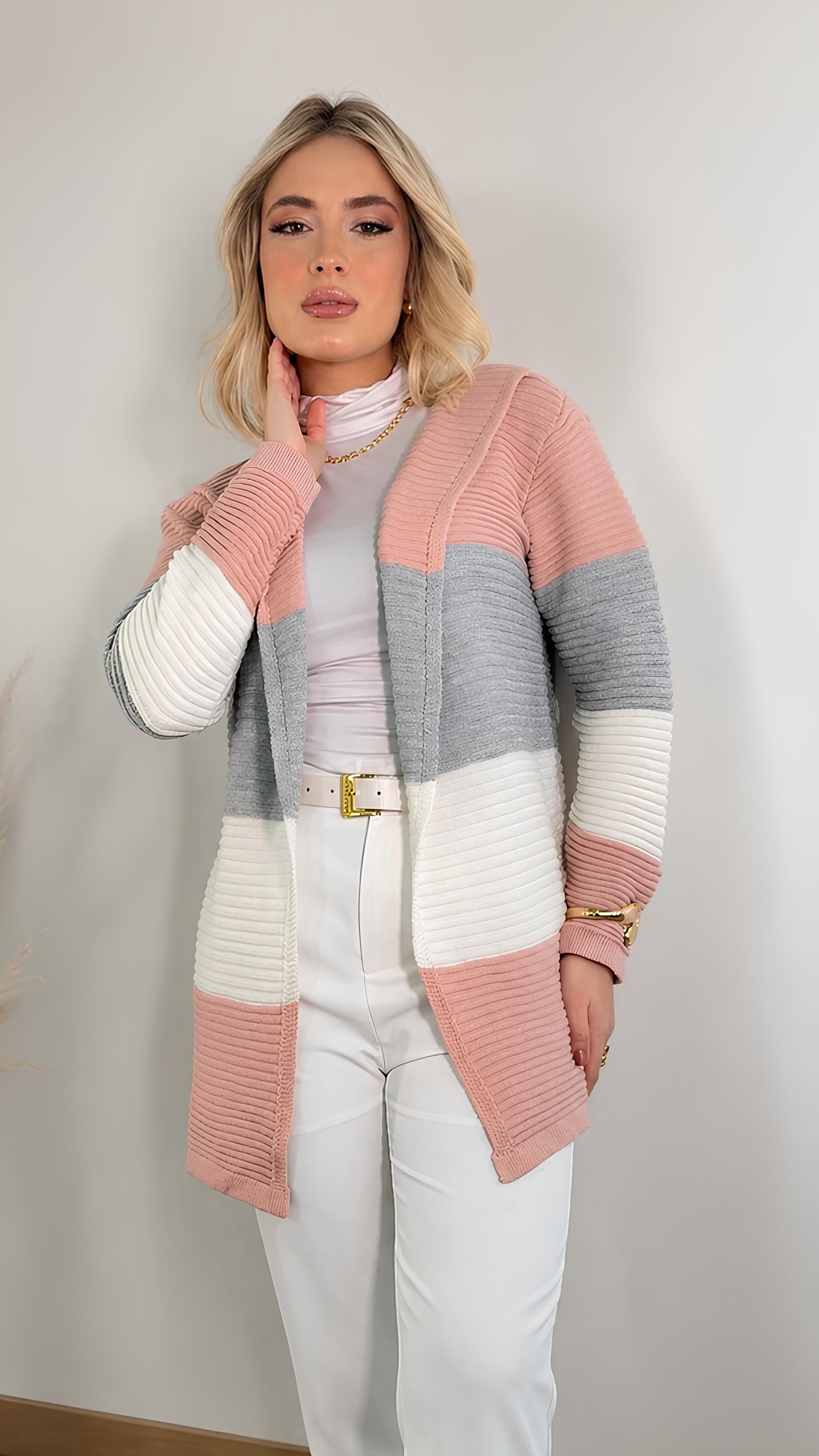 Blusa Manga Longa Kimono Tricolor