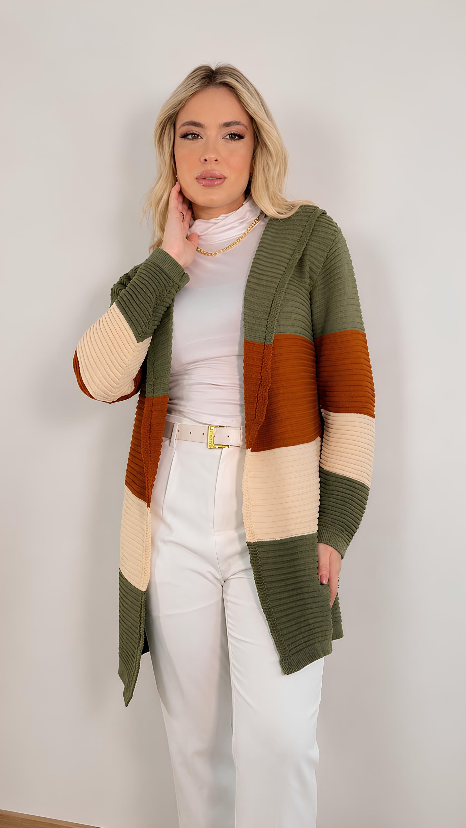 Blusa Manga Longa Kimono Tricolor