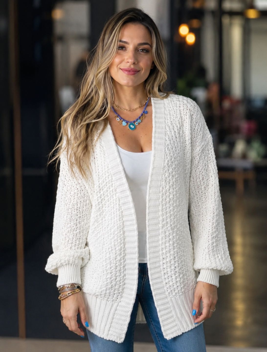Blusa Manga Longa Cardigan de Tricôt