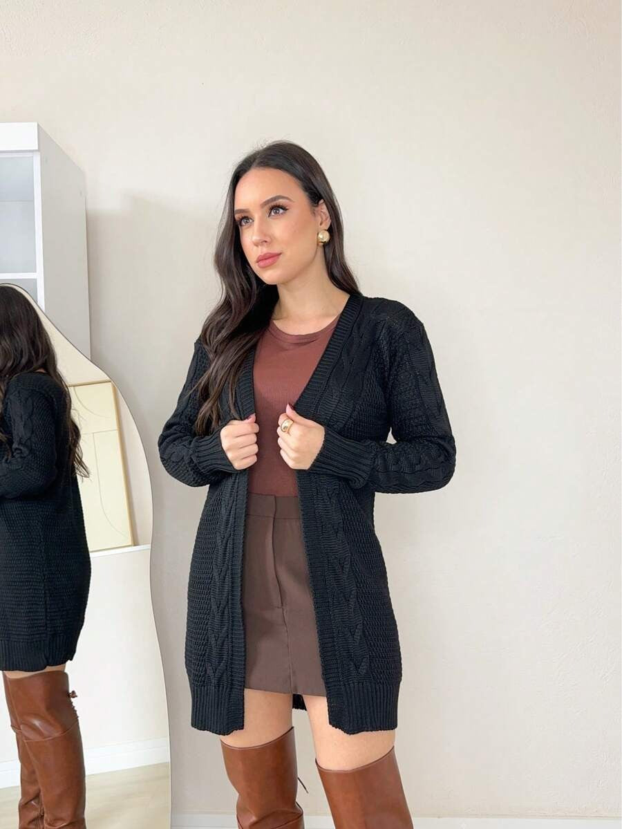 Blusa Manga Longa Cardigan Trançado
